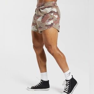 Gymshark Legacy 4" Shorts Cement Brown Camo Athletic Gym Shorts size Medium